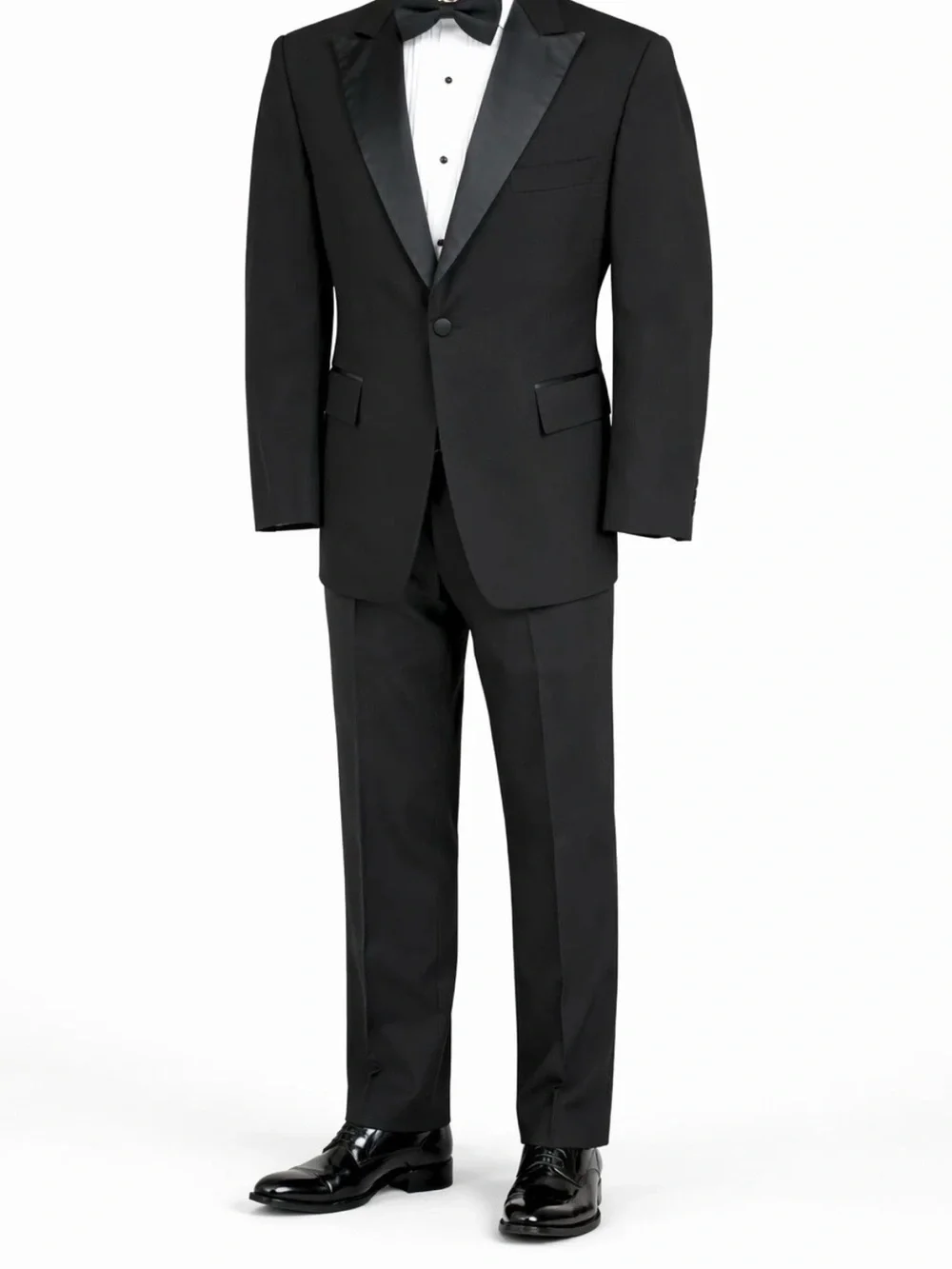 Men's Black Tuxedo Suit - Jacket, Pants, Cummerbund Satin Lapels - Wool SZ 38”